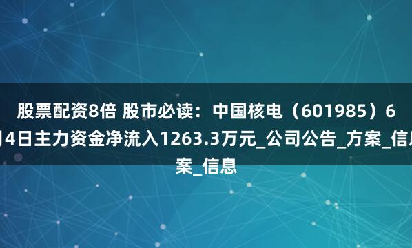 股票配资8倍 股市必读：中国核电（601985）6月4日主力资金净流入1263.3万元_公司公告_方案_信息